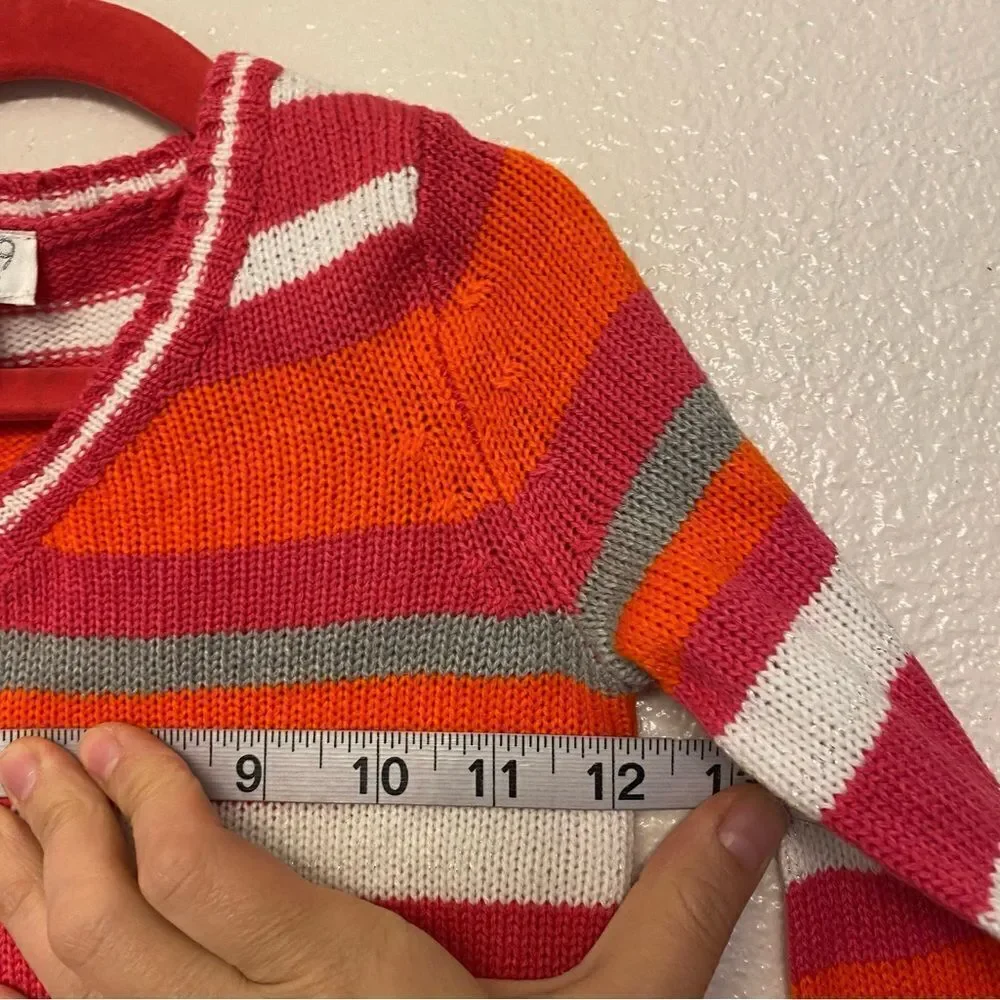 The Children place hot pink orange stripe V neck sweater XS 4 NEW